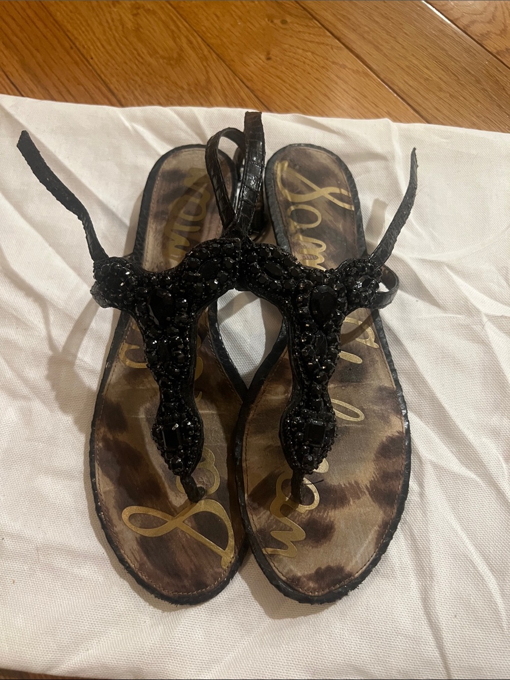 Sam Edelman Black Beaded T-Strap Sandals